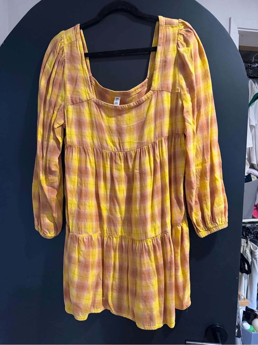 bp Yellow and Brown Plaid Mini Dress
